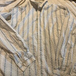 White and Blue Patterned Button-Up Shirt